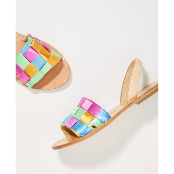 Anthropologie Slingback Slide Sandals Multicolor Satin - Picture 1 of 6